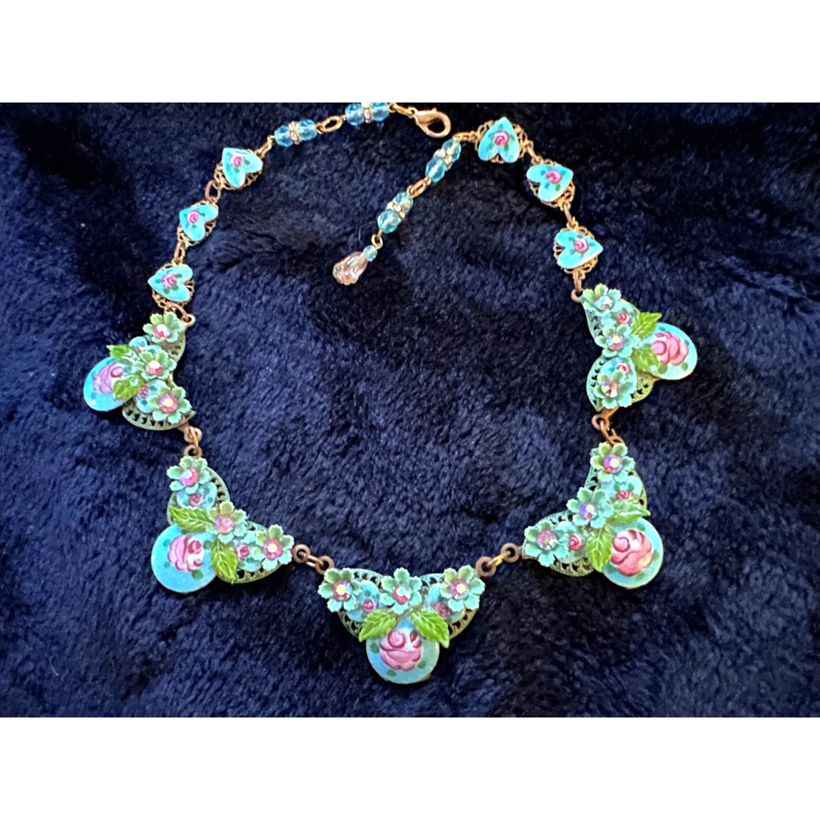 Vintage New Michal Negrin Enamel Hearts Swarovski Crystal Statement Necklace